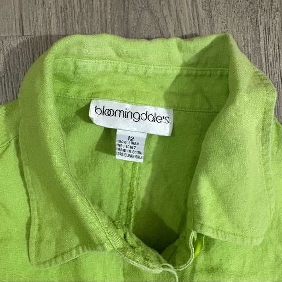 Bloomingdales 100% Linen Lime Green Jacket Shirt Button Down Womens Sz 12 Easter - Picture 3 of 15